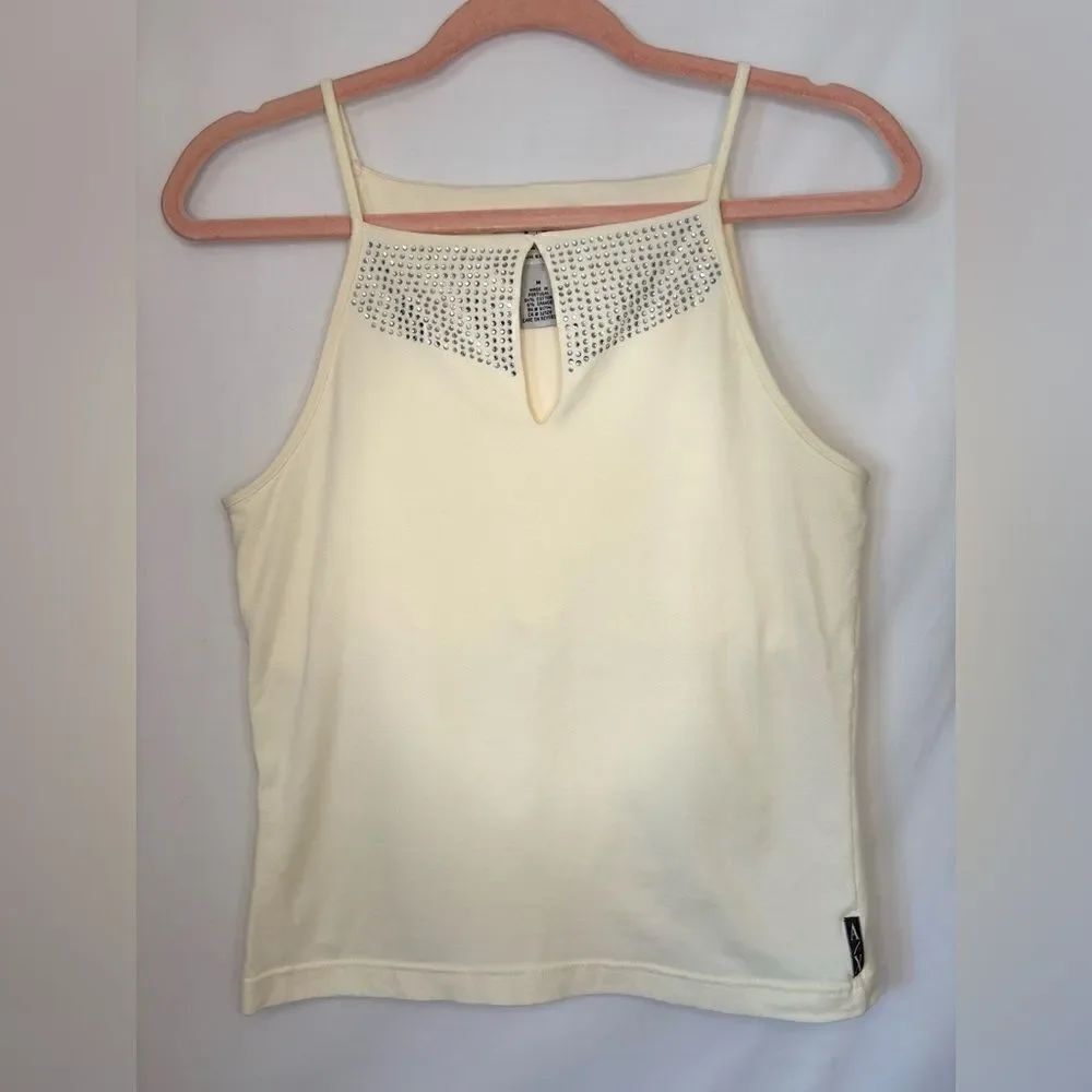 Armani Exchange vintage cream/rhinestone keyhole bra tank top Size medium